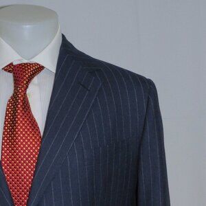 Anderson & Sheppard Savile Row Bespoke Blue Bold Striped Three Button Suit 38R